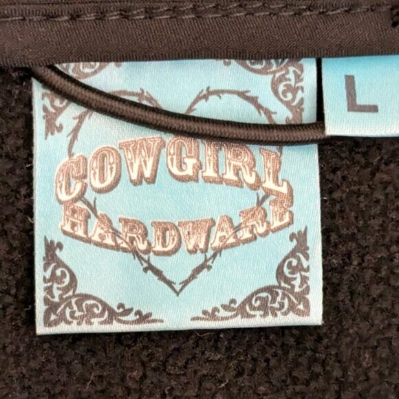 COWGIRL HARDWARE, Black Western Slim Fit Jacket; Bling Cross; Teal Trim; Size L - Picture 4 of 6